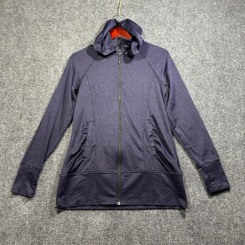 Mondetta Jacket Womens Small Full Zip Hooded Purple Stretch Thumb Holes Pockets